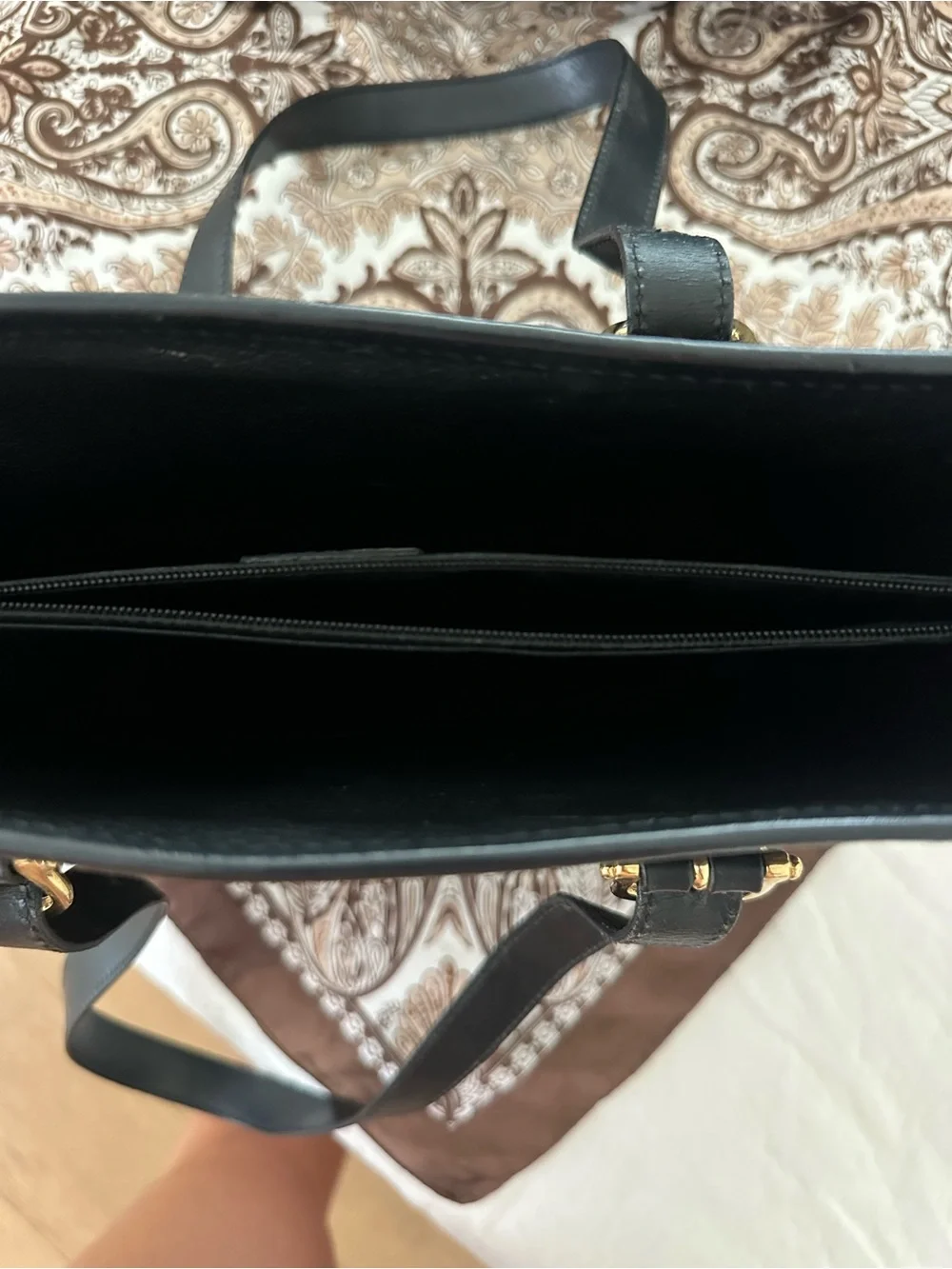 Celine Brown and Black Logo-Print Leather Trim Tote